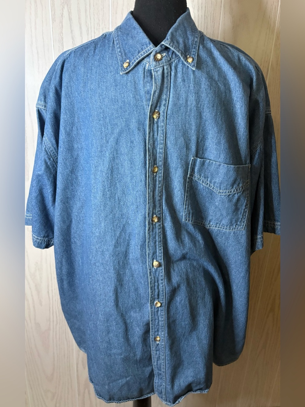 VTG 90s Faded Glory Blue Denim S/S Button down Casual Shirt Size 2x